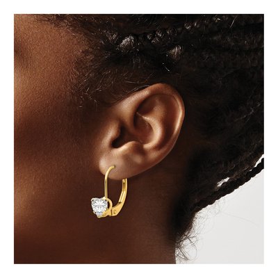 14K Yellow Gold CZ Girls' Heart Leverback Earrings – view 4