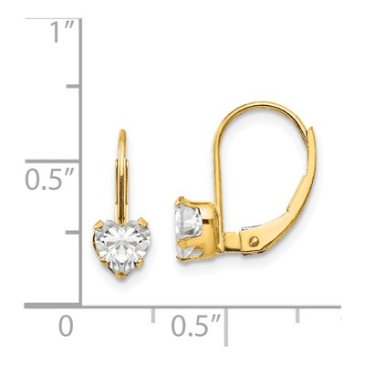 14K Yellow Gold CZ Girls' Heart Leverback Earrings – view 5