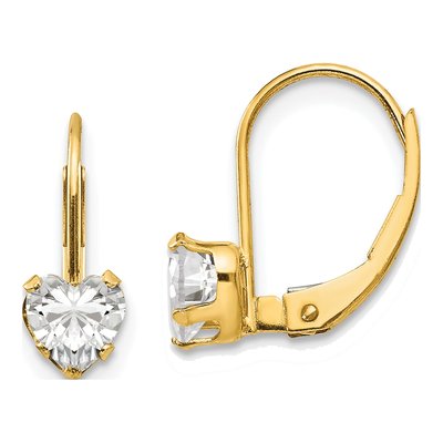 14K Yellow Gold CZ Girls' Heart Leverback Earrings