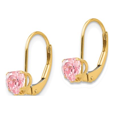 14K Yellow Gold CZ Girls' Heart Leverback Earrings – view 3