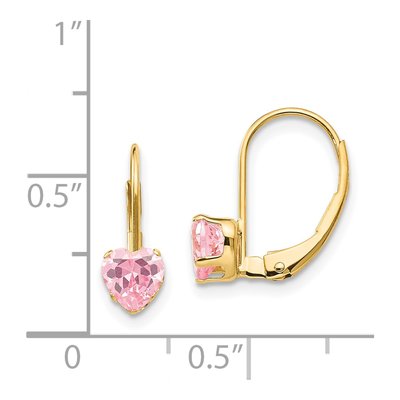 14K Yellow Gold CZ Girls' Heart Leverback Earrings – view 5