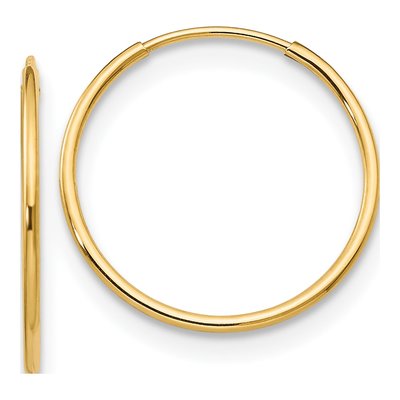14K Yellow Gold 14mm Endless Hoop Earrings