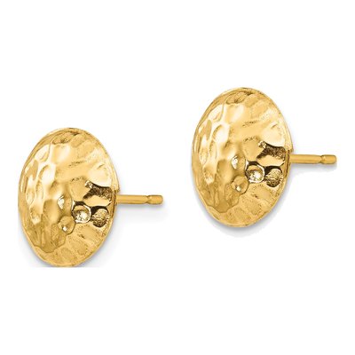 14K Yellow Gold Hammered Button Stud Earrings – view 2