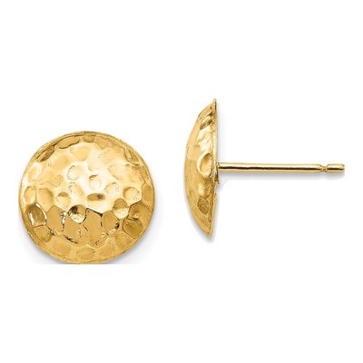 14K Yellow Gold Hammered Button Stud Earrings
