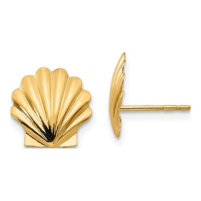 14K Yellow Gold Shell for Girls Stud Earrings