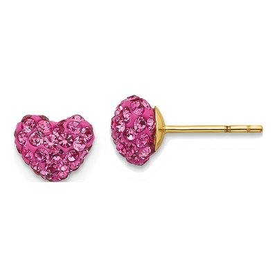 14K Yellow Gold Crystal Multi Heart Stud Earrings