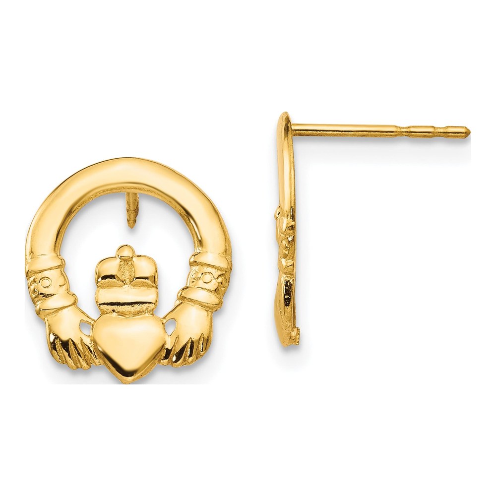 14K Yellow Gold Claddagh Stud Earrings