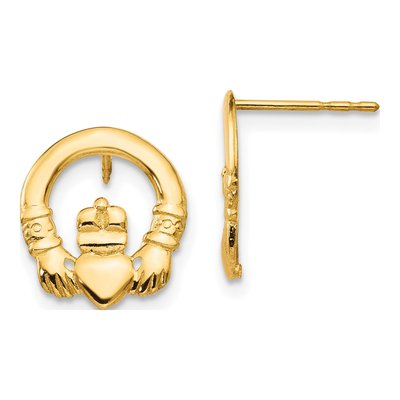 14K Yellow Gold Claddagh Stud Earrings