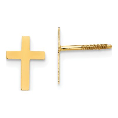 14K Yellow Gold Cross Screwback Stud Earrings