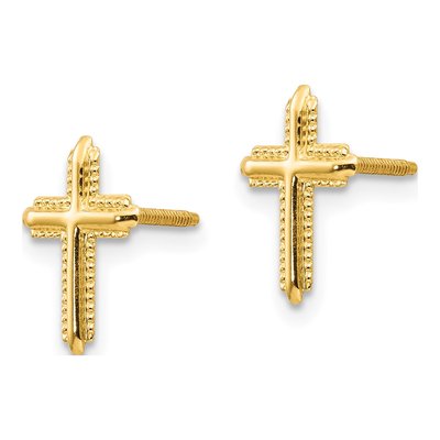 14K Yellow Gold Cross Screwback for Kids Stud Earrings – view 3