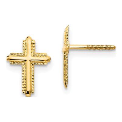 14K Yellow Gold Cross Screwback for Kids Stud Earrings