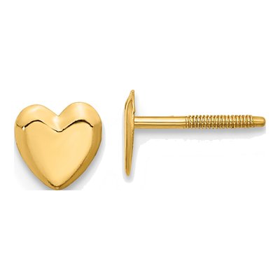 14K Yellow Gold Heart Screwback Stud Earrings