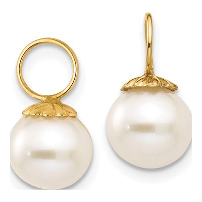 14K Yellow Gold Freshwater Cultured Pearl Enhancers Dangle Earrings