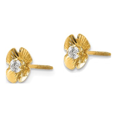 14K Yellow Gold 2.5mm Round CZ Flower for Girls Stud Earrings – view 3