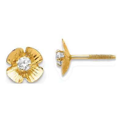 14K Yellow Gold 2.5mm Round CZ Flower for Girls Stud Earrings
