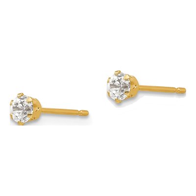 14K Yellow Gold 3mm Round CZ Stud Earrings – view 3