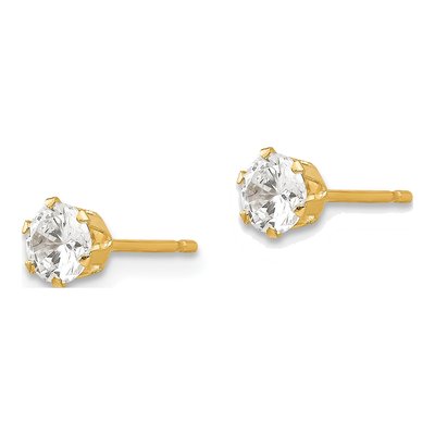 14K Yellow Gold 4mm CZ Round Stud Earrings – view 3