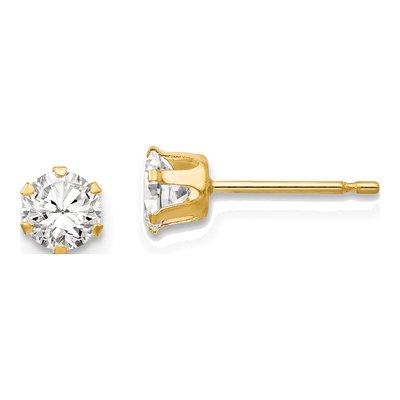 14K Yellow Gold 4mm CZ Round Stud Earrings