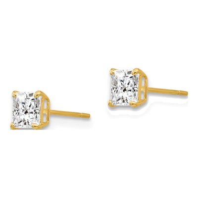 14K Yellow Gold 4mm CZ Square Stud Earrings – view 3