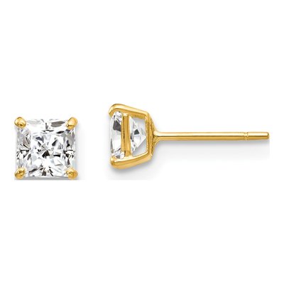 14K Yellow Gold 4mm CZ Square Stud Earrings