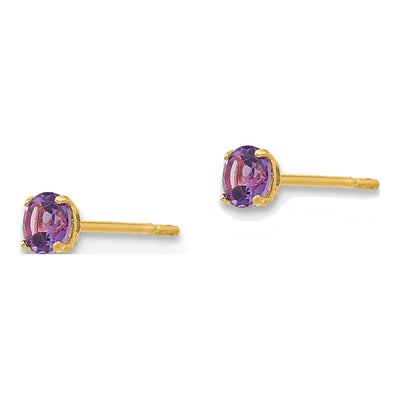 14K Yellow Gold 3mm Round Amethyst Stud Earrings – view 2