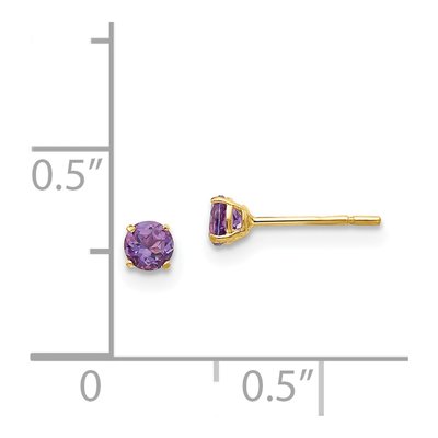 14K Yellow Gold 3mm Round Amethyst Stud Earrings – view 4