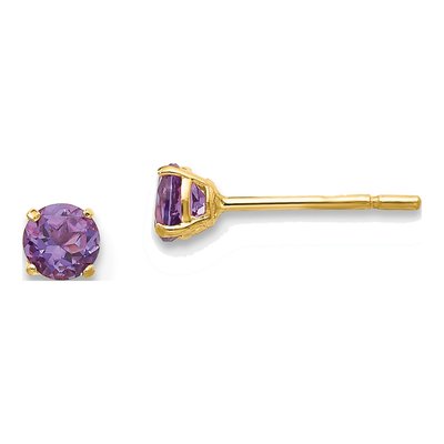 14K Yellow Gold 3mm Round Amethyst Stud Earrings