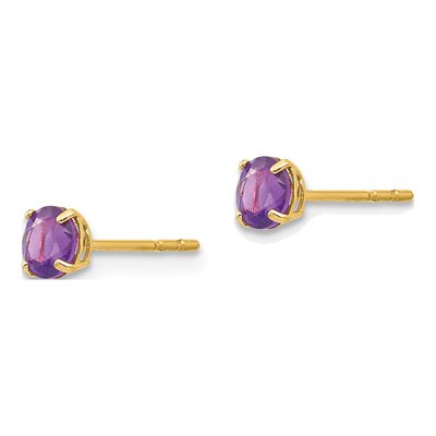 14K Yellow Gold 4mm Round Amethyst Stud Earrings – view 3
