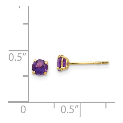 14K Yellow Gold 4mm Round Amethyst Stud Earrings – view 5