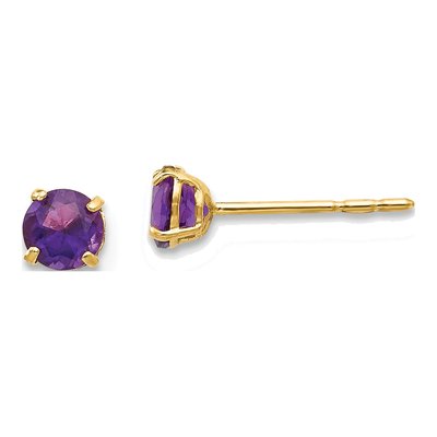 14K Yellow Gold 4mm Round Amethyst Stud Earrings