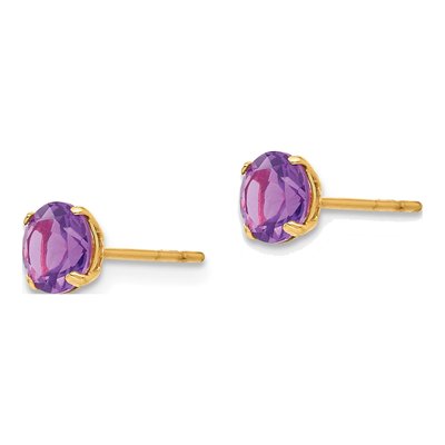14K Yellow Gold 5mm Round Amethyst Stud Earrings – view 3