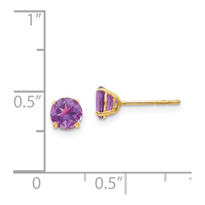 14K Yellow Gold 5mm Round Amethyst Stud Earrings – view 5