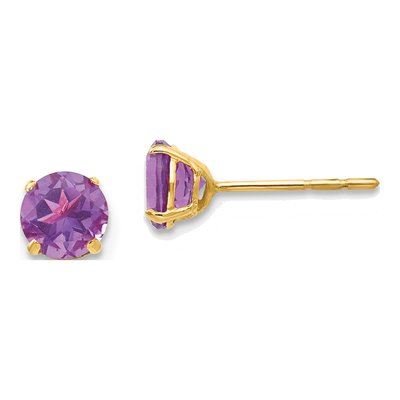 14K Yellow Gold 5mm Round Amethyst Stud Earrings