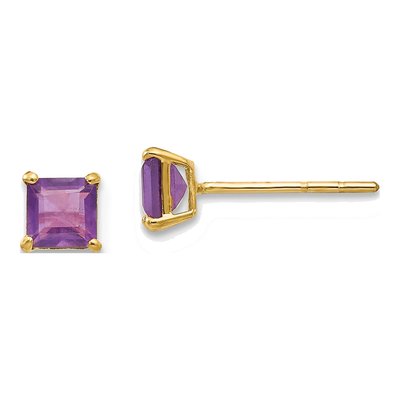 14K Yellow Gold 4mm Amethyst Square Stud Earrings