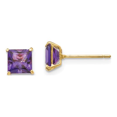 14K Yellow Gold 5mm Amethyst Square Stud Earrings