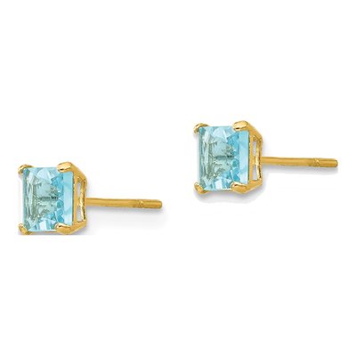 14K Yellow Gold 4mm Sky Blue Topaz Square Stud Earrings – view 3