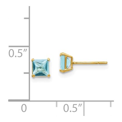 14K Yellow Gold 4mm Sky Blue Topaz Square Stud Earrings – view 5