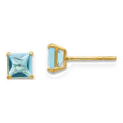 14K Yellow Gold 4mm Sky Blue Topaz Square Stud Earrings