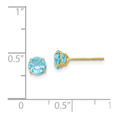 14K Yellow Gold 5mm Round Sky Blue Topaz Stud Earrings – view 5