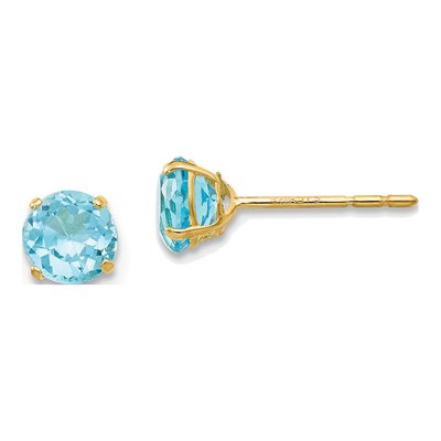 14K Yellow Gold 5mm Round Sky Blue Topaz Stud Earrings