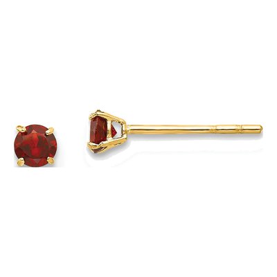 14K Yellow Gold 3mm Round Garnet Stud Earrings