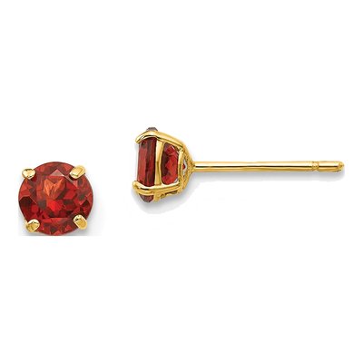 14K Yellow Gold 4mm Garnet Round Stud Earrings