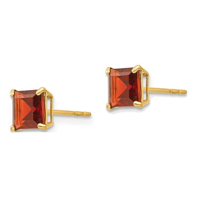 14K Yellow Gold 5mm Garnet Square Stud Earrings – view 3
