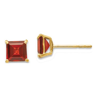 14K Yellow Gold 5mm Garnet Square Stud Earrings