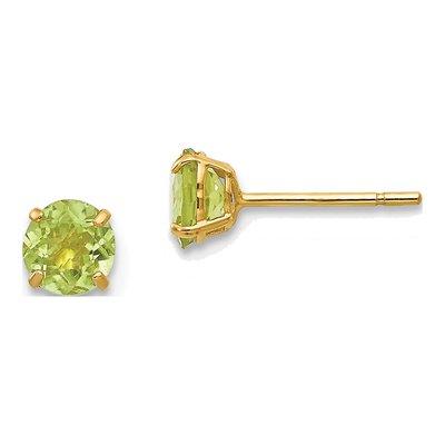 14K Yellow Gold 4mm Round Peridot Stud Earrings