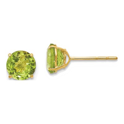 14K Yellow Gold 6mm Round Peridot Stud Earrings