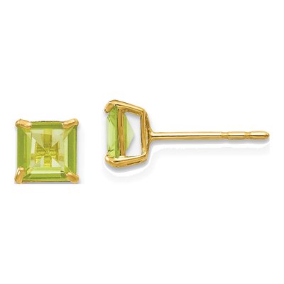14K Yellow Gold 5mm Square Peridot Stud Earrings