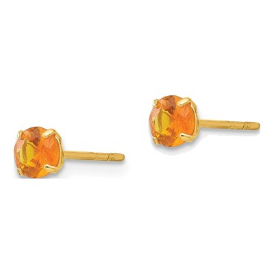14K Yellow Gold 4mm Citrine Round Stud Earrings – view 3