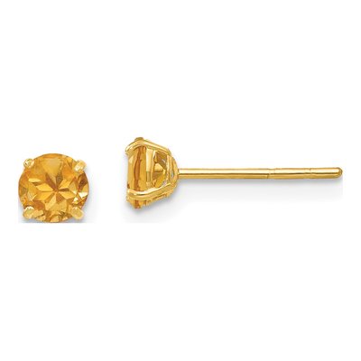14K Yellow Gold 4mm Citrine Round Stud Earrings