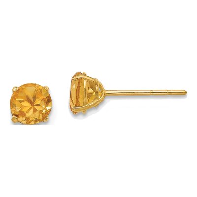 14K Yellow Gold 5mm Citrine Round Stud Earrings